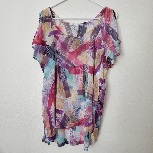 American Rag Sheer Brushstroke Patterned Blouse - Picture 1 of 7